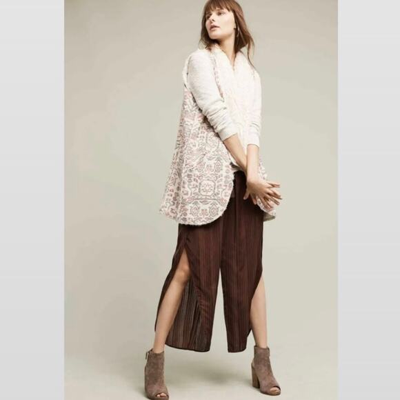 Anthropologie Sherpa Faux Fur Collar Tapestry Long Vest - Picture 2 of 11